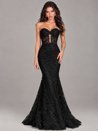 Strapless Corset Mermaid Prom Dress Lace Appliqué Formal Gown