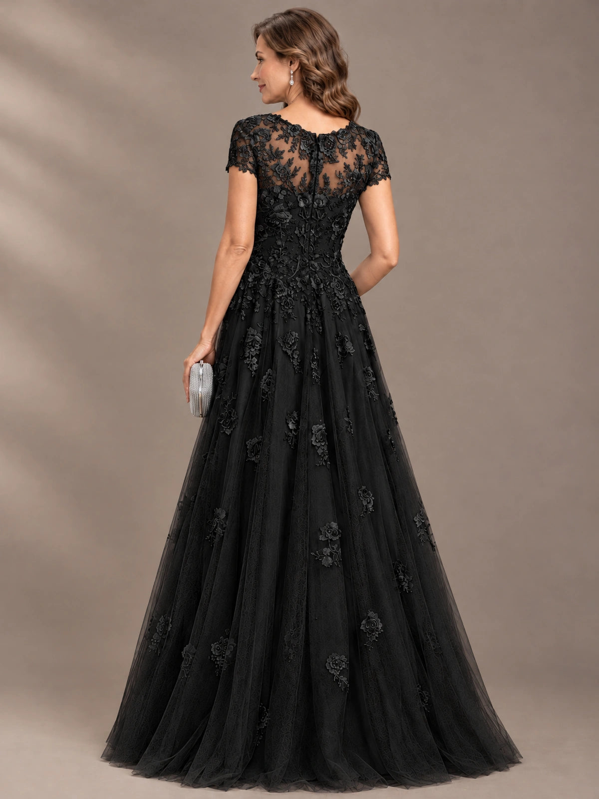 Lace Appliques A-line Mother of The Bride Dresses with Short Sleeves