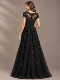 Lace Appliques A-line Mother of The Bride Dresses with Short Sleeves