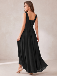 V-Neck High-Low Chiffon Bridesmaid Dress with Ruffles