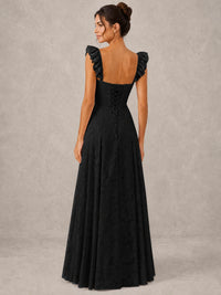 Jacquard Square Neck A-Line Maxi Dress