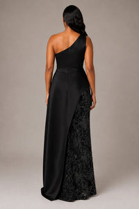 One-Shoulder Mother of the Bride Dress with Sequin Skirt and Peplum