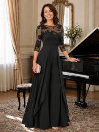 Lace Applique Wide-Leg Chiffon Mother of the Bride Jumpsuit