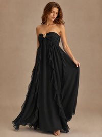 Srapless Sweetheart Chiffon Prom Dress Ruffle Formal Evening Gown