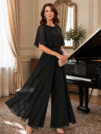 Chiffon Mother of the Bride Jumpsuit with Layered Cape Sleeves