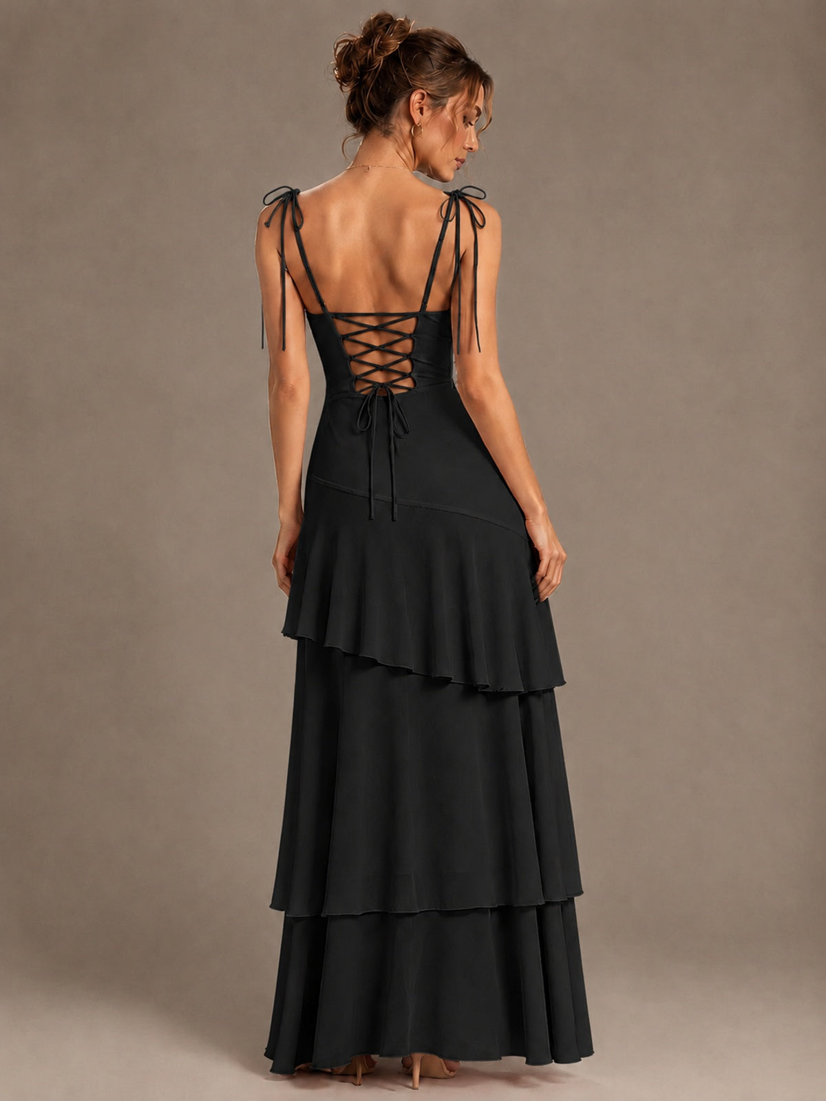 Spaghetti Strap Tiered Ruffles Chiffon Prom Dress