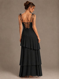 Spaghetti Strap Tiered Ruffles Chiffon Prom Dress