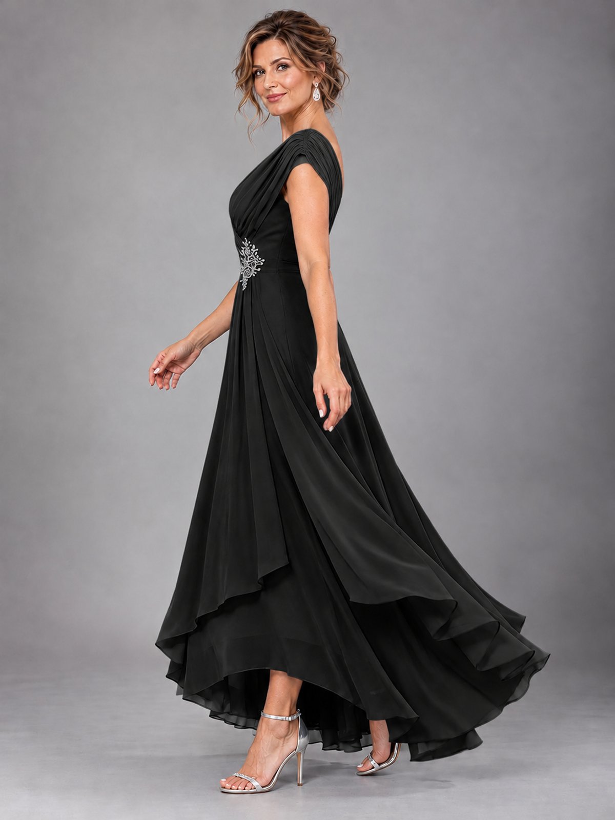 Cap Sleeve Chiffon A-Line Mother of the Bride Dress