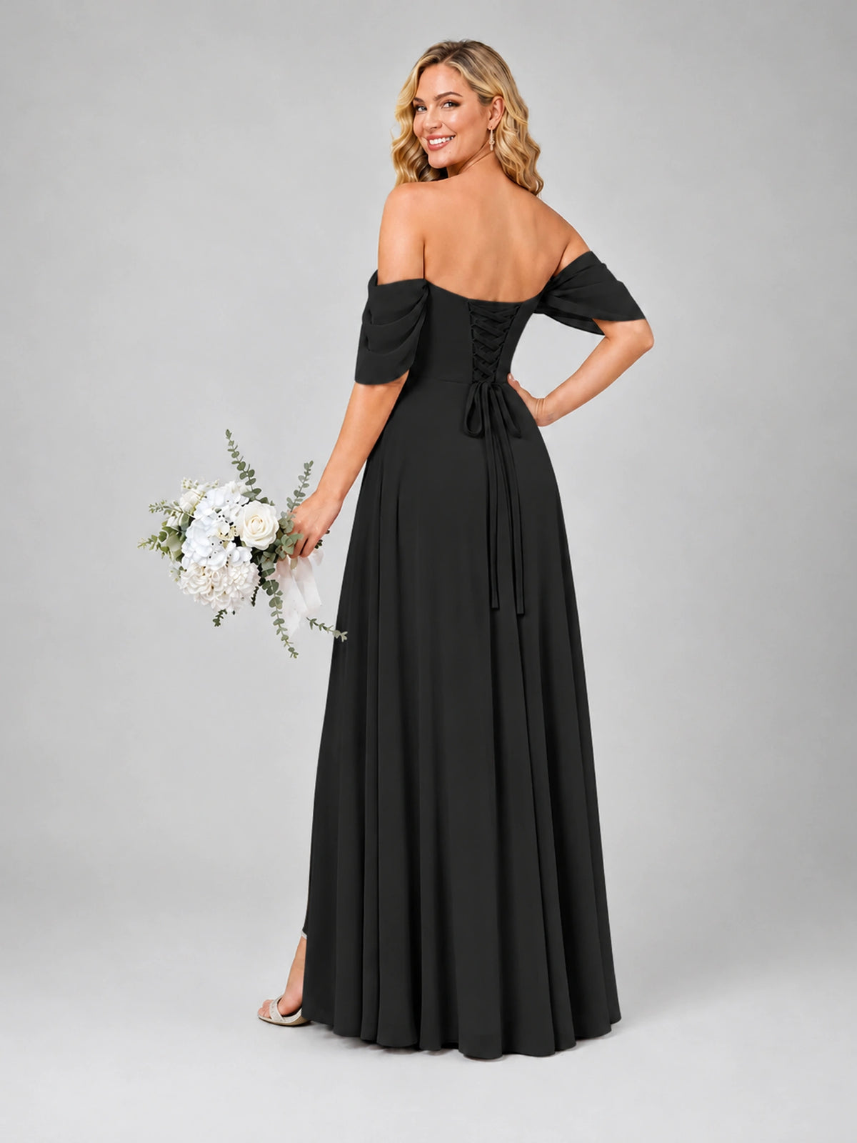 Off Shoulder Chiffon Bridesmaid Dress with Slit