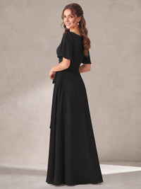 Scoop Neck A-line Chiffon Bridesmaid Dress with Flutter Sleeve & Belt