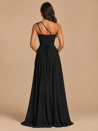 One Shoulder Prom Dress A-line Ruched Women Wedding Formal Gowns