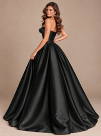 Pink Strapless Corset Satin Prom Derss & Ball Gown with 3D Floral