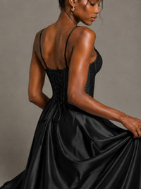 Lavender V Neck Satin Prom Dress with Spaghetti Straps