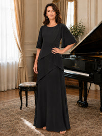 Asymmetric Draped Chiffon Mother of the Bride Dress with Flutter Sleeves