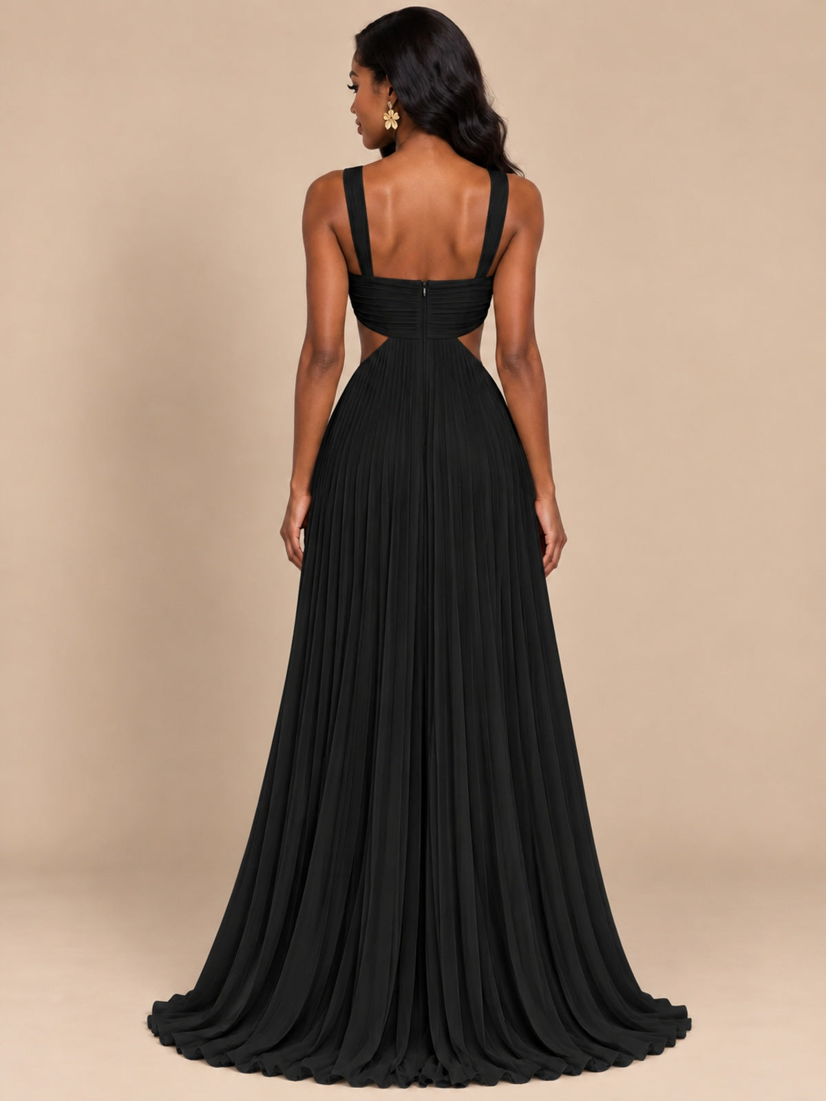 Butter Yellow Pleated Cutout Maxi Dress