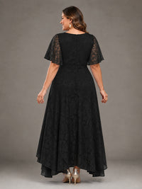Jacquard Chiffon A-Line V-Neck High-Low Mother of the Bride Dress