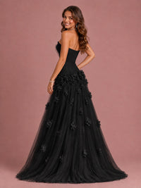 Blush Pink Strapless Sweetheart 3D Floral Tulle Ball Gown Prom Dres