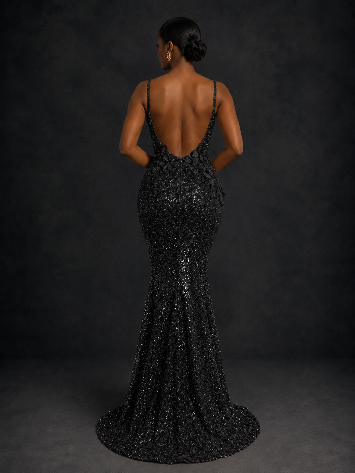 Sequin Mermaid Prom Dress with Floral Applique