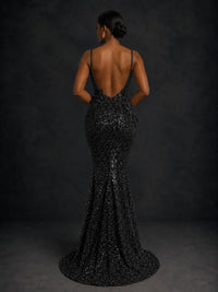 Sequin Mermaid Prom Dress with Floral Applique