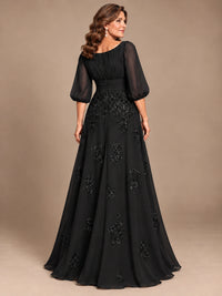 A-Line Mother of the Bride Dress with Sheer Puff Sleeves