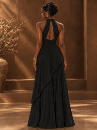 Wrap Pleated Prom Dress Halter A-line Chiffon Formal Wedding Dress