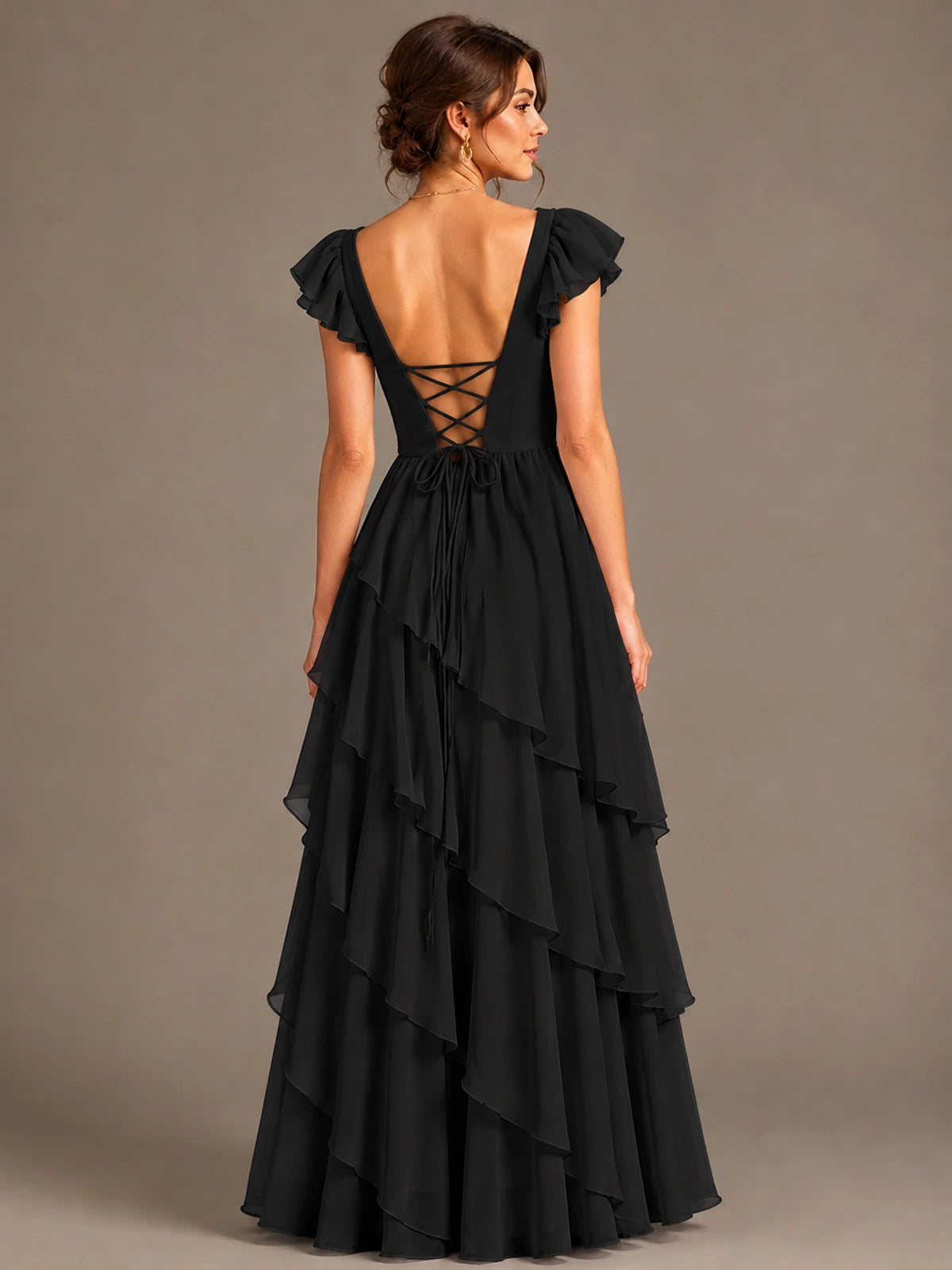 Ruffle Tiered V Neck Maxi Dress