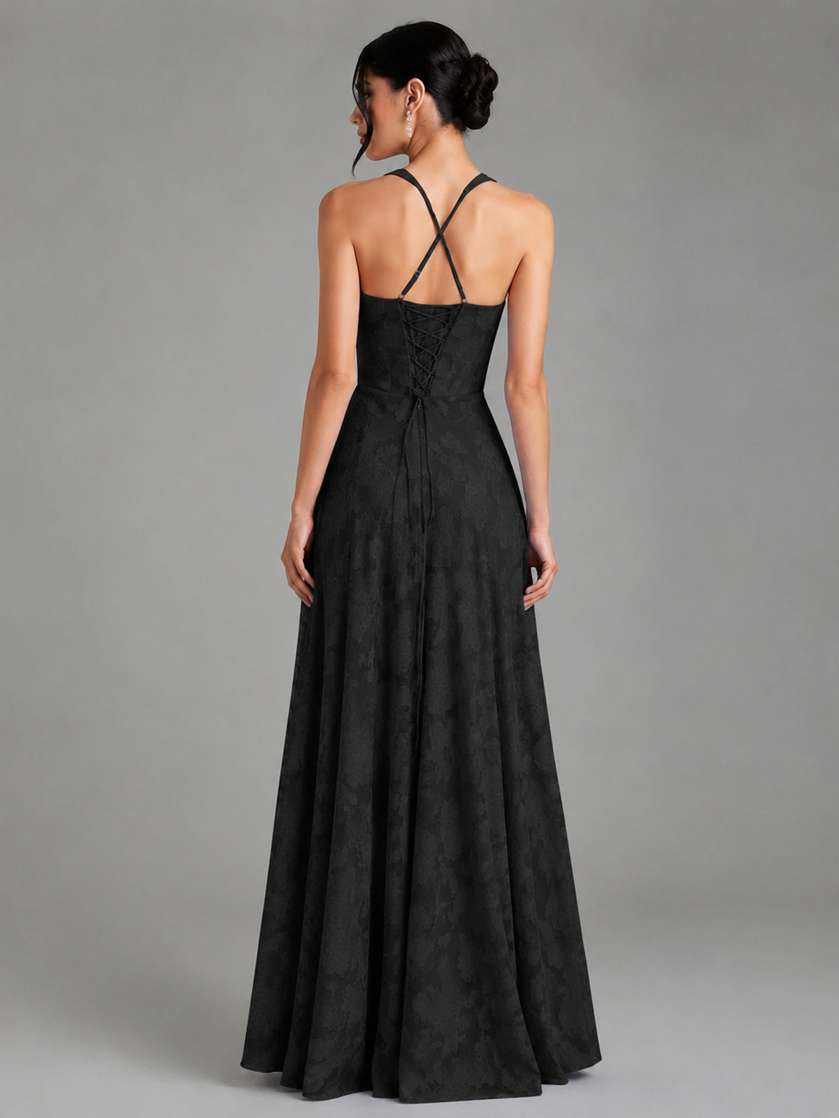 A-Line Halter Floral Chiffon Maxi Dress