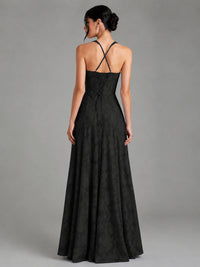 A-Line Halter Floral Chiffon Maxi Dress