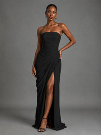 Strapless Bodycon Pleated Chiffon Formal Dress with Slit