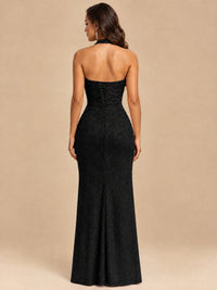 Halter V-Neck Sequin Mermaid Prom Dress with High Slit