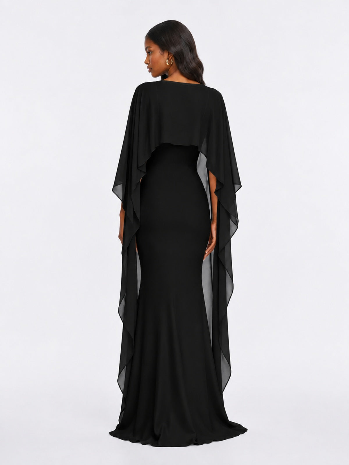 Satin Cape Prom Dresses Meramid Maxi Dress