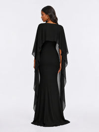 Satin Cape Prom Dresses Meramid Maxi Dress