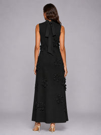 3D Floral Applique High Neck Prom Maxi Dress