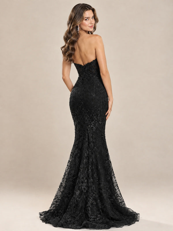 Strapless Corset Mermaid Prom Dress with Floral Lace Appliqué