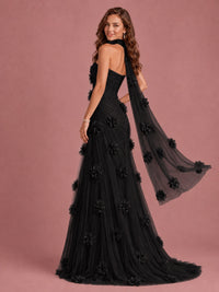 Blush Pink Strapless Sweetheart 3D Floral Tulle Mermaid Prom Dress