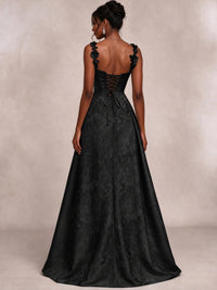 Light Blue 3D Floral Jacquard Prom Dress with Detachable Overskirt Corset Gown
