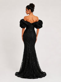 Sequin Off-Shoulder Ruffle Mermaid Prom Dress