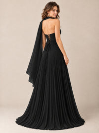 Sweetheart Neckline Pleated Prom Dress Strapless A-line Formal Dress with Flowy Scarf