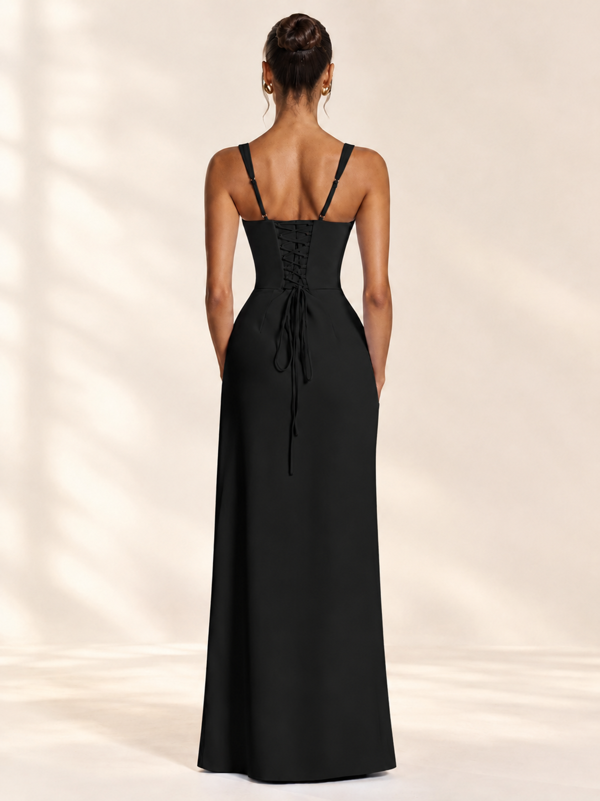 Square Neck Satin Sleeveless Ruched Prom Dress with High Slit