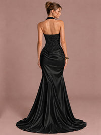 Sparkling Halter Corset Satin Mermaid Prom Dress
