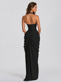 Ruched Halter Neck High-Slit Prom & Evening Dress