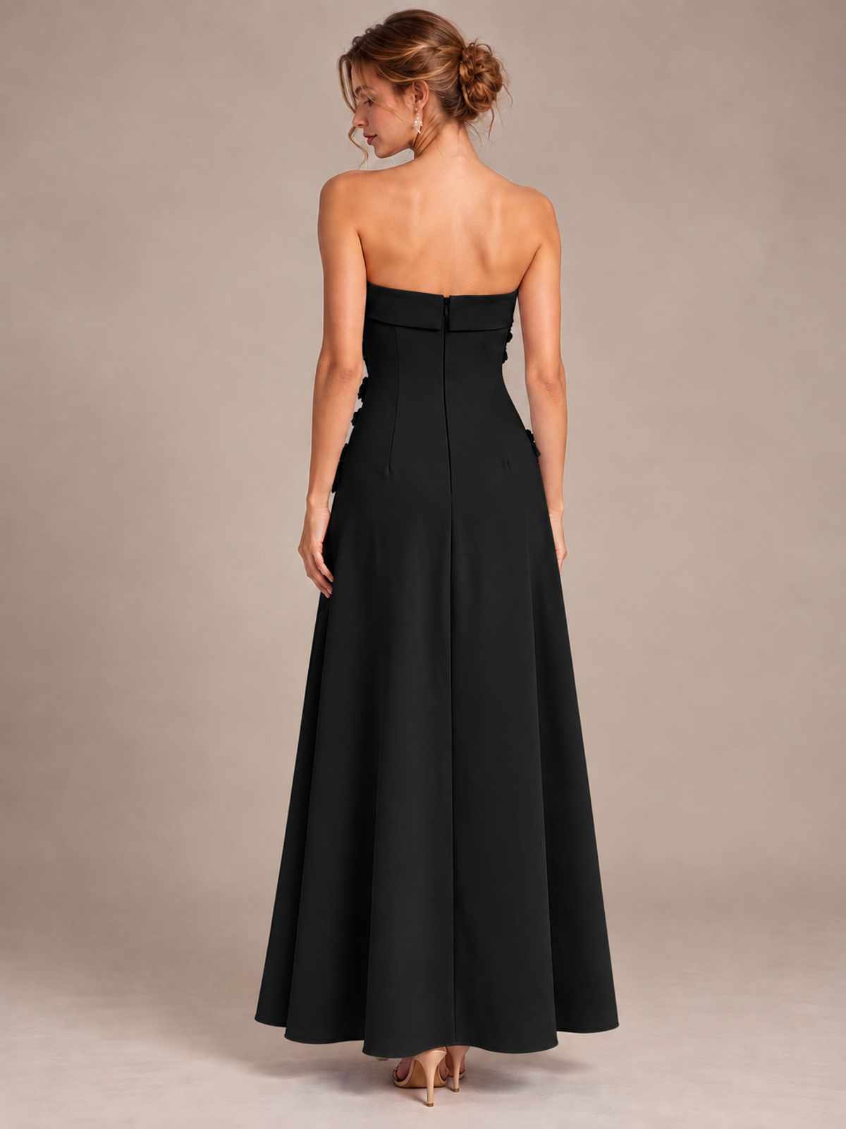 Yellow Strapless 3D Floral Appliques Maxi Dress