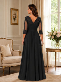 Chiffon Lace Applique Mother of the Bride Dress with 3/4 Sleeves