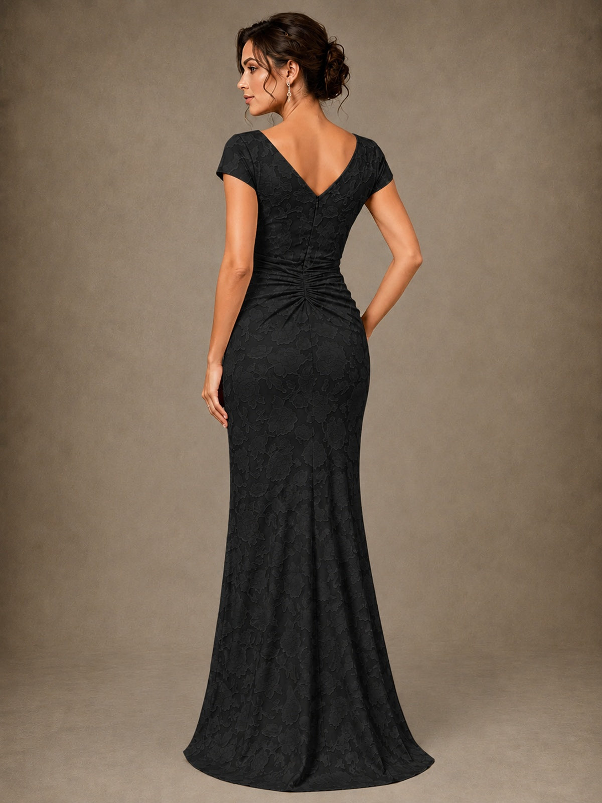 V-Neck Floral Jacquard Mother of the Bride Dress with Slit