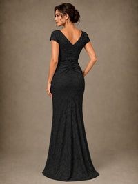 V-Neck Floral Jacquard Mother of the Bride Dress with Slit