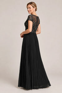 Embroidered Lace Pleated Mother of the Bride Dress