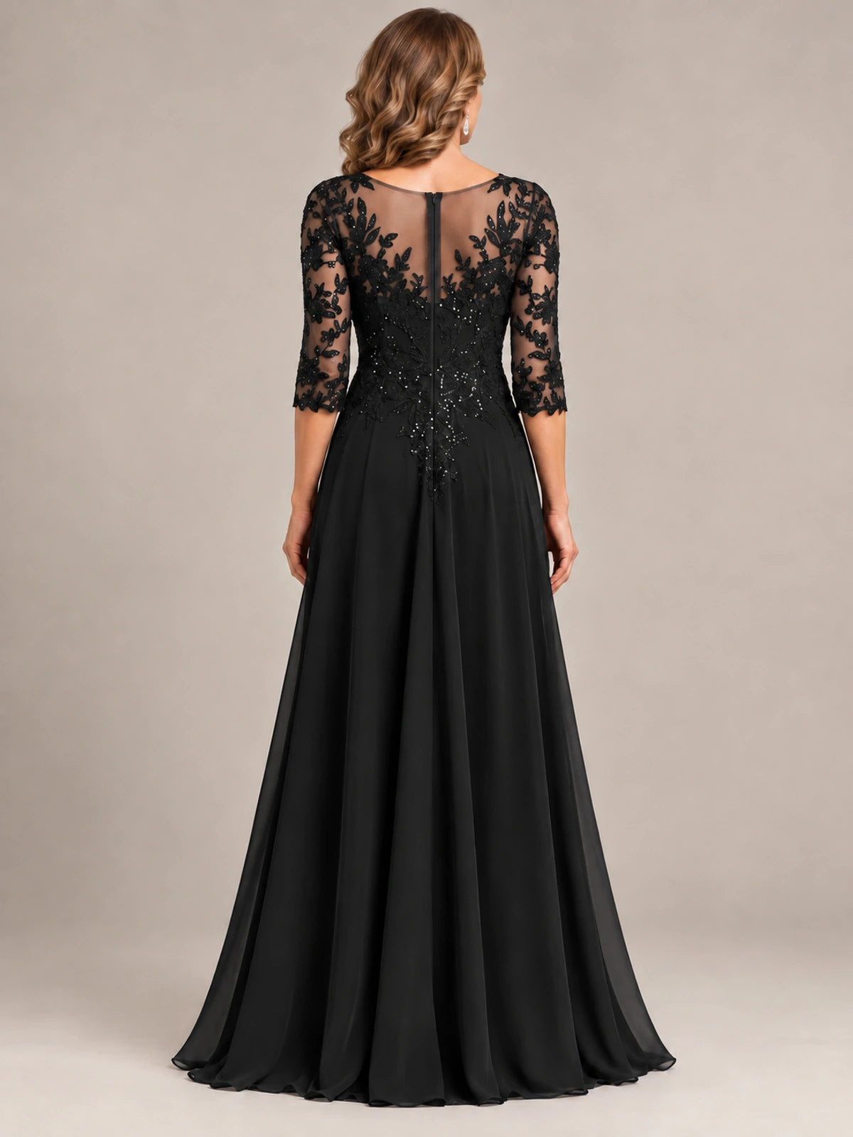 Sequin Lace A-Line Mother of the Bride Dress with 3/4 Sleeves