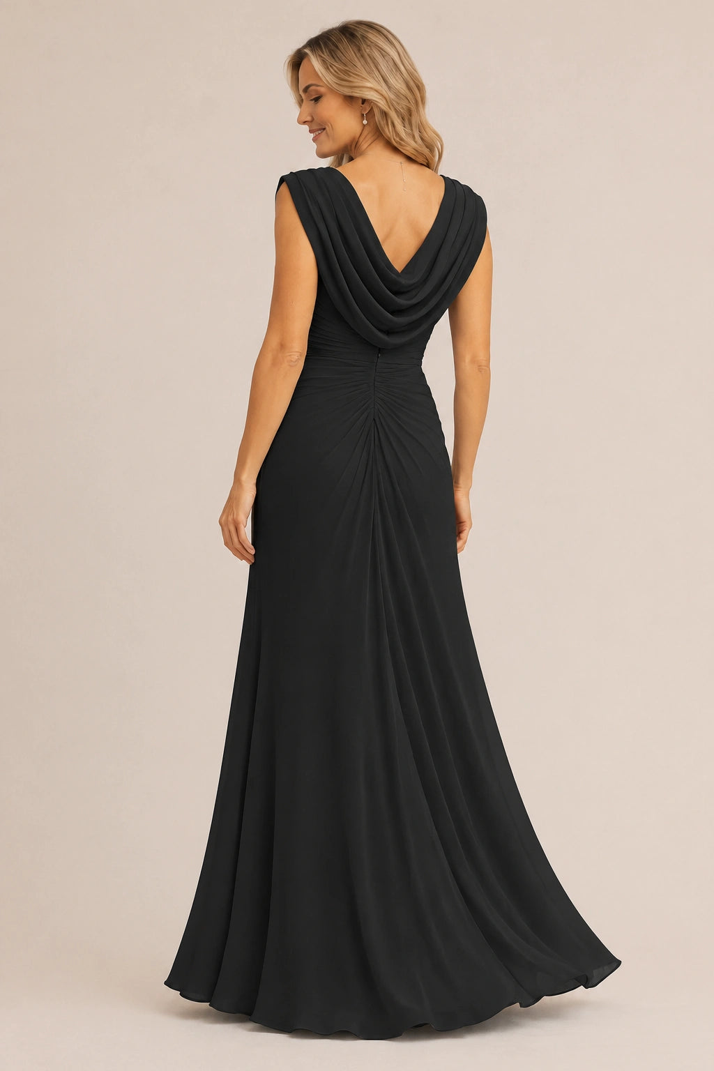 Cowl Neck Ruched Chiffon Mother of the Bride Dress