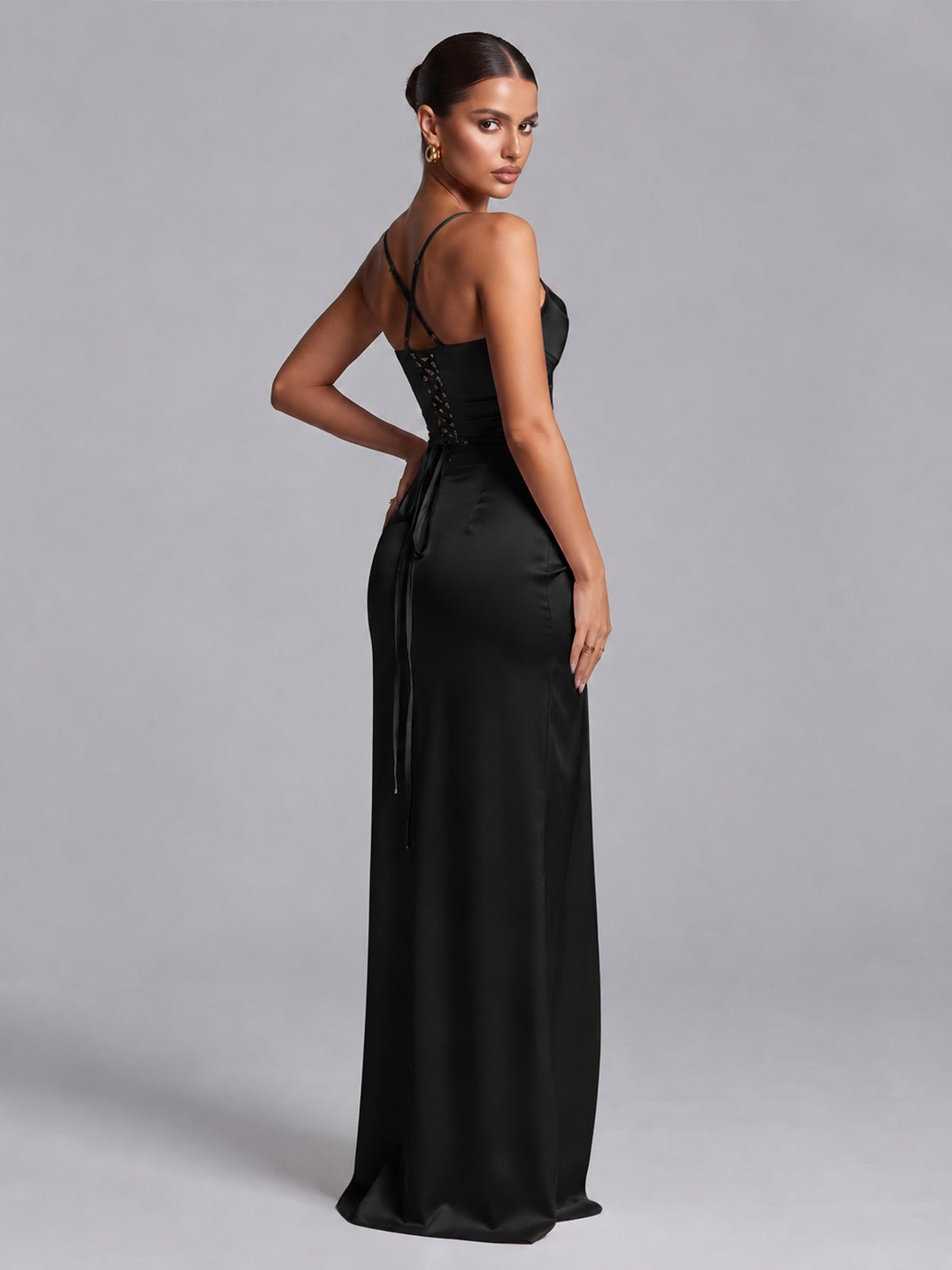 Square Neck Satin Long Prom Dress with Ruffles