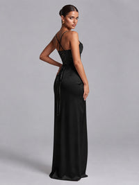 Square Neck Satin Long Prom Dress with Ruffles